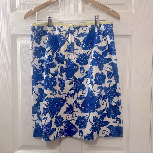 Lilly Pulitzer A-Line Skirt Fully Lined A-Line Blue White Fish Size 6 White Tag - Picture 7 of 7